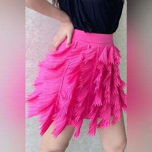 La‘ Ros let’s go party pink fringe mini skirt medium nwt